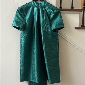 Green Taffeta Embellished Ashton Bow Dress XS